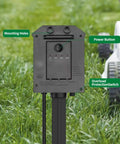 Outdoor Remote Control Power Strip With 100 Foot Waterproof Extension Cord And Six Independently Controlled Grounded Outlets For Outdoor Decor installed on lawn.