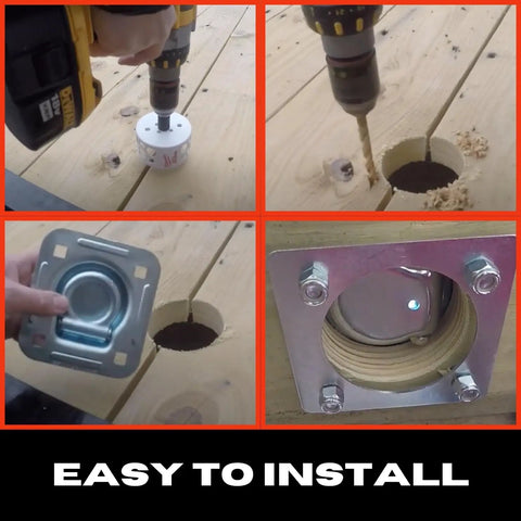Installation steps for Recessed Pan D Ring Floor Tie Downs Four Pack For Cargo Trailers And Truck Beds 6000 Lbs Breaking Strength