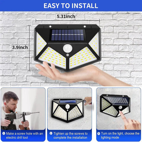 Solar Outdoor Security Lights With Motion Sensor IP65 Waterproof 100 LED Flood Lights Reflector Easy Install Weatherproof Exterior Lighting For Patio Yard Garage Deck And Garden 2 Pack