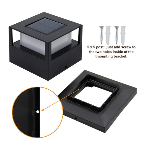 Black 4 Pack Solar Post Lights, 20 Lumen Warm White SMD LED Cap Lights with installation screws for 4x4 5x5 or 6x6 wood posts