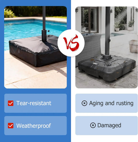 Comparison of Patio Umbrella Base Cover For Square Stands Heavy Duty 600D Waterproof Anti UV Weatherproof Cover Only 30 Inch By 30 Inch By 5 Inch Black Fits Most Square Bases versus exposed base