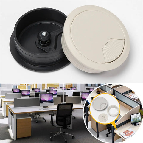 Sleek Desk Grommet Kit For Neat Cable Management Hides Messy Wires Keeps Office Organized And Cool With Durable Polished Finish Perfect For Any Computer Setup Or Modern Workspace black and beige 60mm/80mm desk cable covers