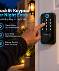 Lightning Fast Biometric Fingerprint Deadbolt with backlit keypad for night entry, showing clear LED illumination and easy access.