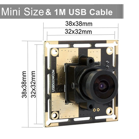 5MP USB Camera Module With 2.1mm Wide Angle Lens For Windows Linux Mac Android UVC No Driver Needed Plug And Play High Resolution 2592x1944 CMOS OV5640 Sensor Machine Vision Webcam Board, mini size dimensions displayed