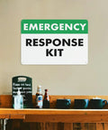 Emergency Response Kit First Aid Sign 8x12 Inches Rust Free Aluminum Weatherproof Wall Mount Safety Warning