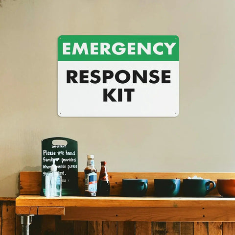 Emergency Response Kit First Aid Sign 8x12 Inches Rust Free Aluminum Weatherproof Wall Mount Safety Warning
