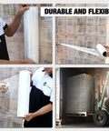 Person using Badass Heavy Duty Stretch Wrap 18 Inch Clear Packing Film 1200 Feet Long to secure pallets for moving.