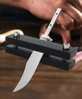 Rugged Hardened File Guide Knife Making Tool for DIY Knife Makers, 55 HRC Metal, securing a blade while aligning tang shoulders.