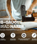 Killer Pneumatic 18 Gauge Brad Nailer crafted light as a feather, shown in use for precision trim work on a wooden surface.