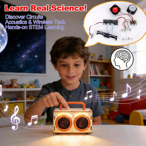 Child using Build Your Own Bluetooth Speaker Kit For Kids And Teens No Soldering Required Easy Cool Hands On Wooden Electronics Set