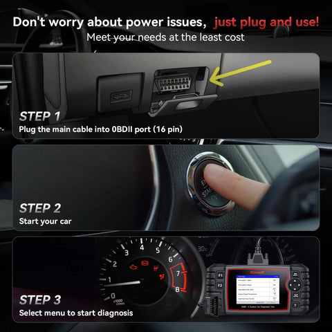 Steps to use E660 2026 Version OBD2 Scanner for Engine ABS SRS and Transmission Code Reader with 6 Reset Functions shown