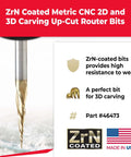 Pro Grade CNC Carving Ball Nose Router Bit Angled 6.2 Degree ZrN Coated 0.5 Dia 0.25 Rad 75mm Shank 3 Flute Model 46473