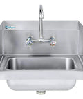 Heavy Duty Stainless Steel Hand Sink With Faucet And Side Splash And Back Splash Wall Mount For Restaurant Kitchen Or Home 17 By 15 Inches 304 Grade Commercial Quality Workhorse, 14x10 in bowl.