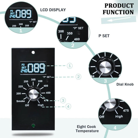Upgrade Control Board Replacement For Pellet Grills With 8 Temperature Settings Digital Control Panel Kit close-up with LCD display