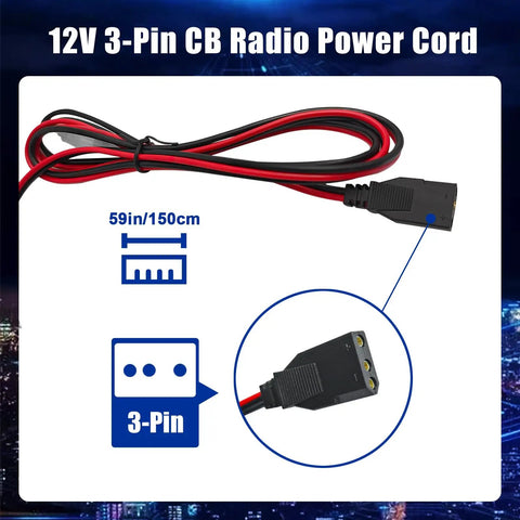 Heavy Duty Three Pin CB Power Cord With 2 Wire 16 Gauge Copper Cable And Fused Car Lighter Plug 12V Replacement For Mobile CB Radios