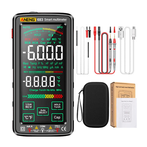 All In One Digital Multimeter With NCV Tester 6000 Counts Large VA Reverse Display Data Hold Handy Ammeter Readouts Rechargeable Universal Meter For DIYers And Pros with accessories