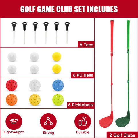 Two Pack Backyard Golf Clubs With Telescopic Aluminum Shafts 18 To 38 Inches, Oversized Forgiving Heads, Tees, Balls, Club Set
