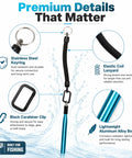 Worm Rig Tools Kit With 320 Wacky O Rings, Aluminum Wacky Rigging Tools For Fishing featuring blue aluminum tool and black coiled lanyard.