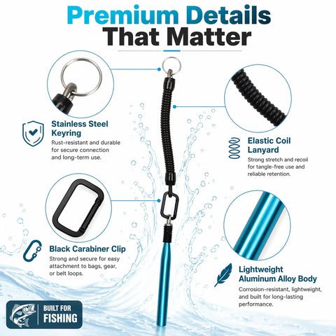Worm Rig Tools Kit With 320 Wacky O Rings, Aluminum Wacky Rigging Tools For Fishing featuring blue aluminum tool and black coiled lanyard.