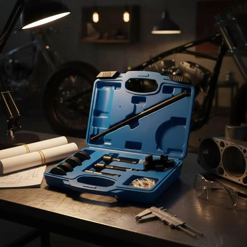 Badass Motorcycle Bearing Puller Tool Kit Extractor Installer Remover Set Hydraulic Hub Service Carbon Steel Build With Long Pull Rod And Adapters For All Riders Seeking High Performance Maintenance Solutions For Their Machines Right Now open case with pull rod and adapters