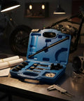 Heavy Duty Motorcycle Bearing Puller And Wheel Bearing Extractor Tool Kit With Multiple Adapters Plus Carbon Steel Hardware In Storage Case Fits Bikes And Scooters For Serious Mechanics Knocking Out Repairs At Home Or In The Shop Today in blue case