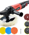 Beast Power Rotary Buffer Polisher with 1200W motor, detachable handle, polishing pads, six and seven inch buffer kit