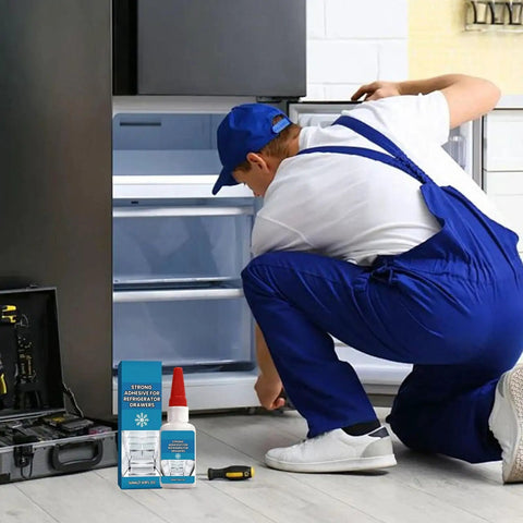 Technician using All Purpose Waterproof Refrigerator Adhesive 50ml Heavy Duty Glue For Stainless Steel Glass Ceramic Wood Leather Sole Mirror Pottery Foundry Repairs Beefy Bond For Kitchen Appliances