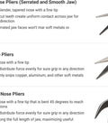 Eight Piece Mini Pliers Set For Precision Electronics And Hobby Projects with needle, long, and bent nose pliers
