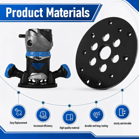 Rock Solid Universal Router Plate Featuring A Precise 1-1/4 Inch Center Opening For Hassle Free Woodworking Projects, black plate and router