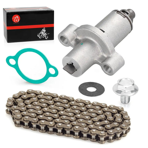 Beefed Up Cam Timing Chain And Tensioner With Gasket Compatible With Timberwolf 250 YFB250 MOTO4 250 YFM250 BearTrack Big Bear Bruin 250 YFM250 And TW200 YFM200 Quad ATVs, shown with chain, gasket, and tensioner.