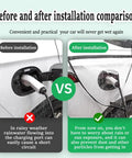 Before and after comparison of EV charging port with Keep Your Juice Box Totally Dry With This Hella Weatherproof Magnetic EV Charging Plug Port Cover Tailored For Tesla Model 3.