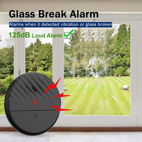 Ultra Slim Glass Break Alarm For Windows And Doors 125 dB Vibration Sensor Detector Anti Theft Home Security Kit Adjustable Sensitivity No False Alarms 4 Pack Black on window glass