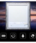 Top Notch Solar Flood Light With Wireless Remote And Visible Battery Display IP67 Waterproof Outdoor Security Lighting For Yard Barn Fence No Fuss Installation Super Bright Output, showing LED panel close-up.