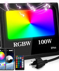 Outdoor RGBW Flood Light With App Control Waterproof 100W LED Color Changing 16 Million Colors displayed with remote and phone app