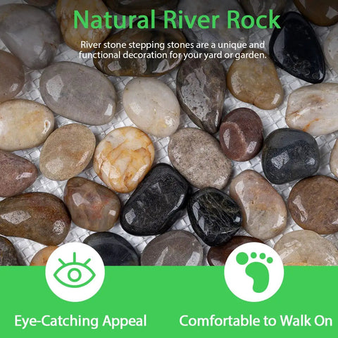 6 Pack Natural River Rock Hexagon Stepping Stones For Garden Pathway Mats With Non Slip Mesh Backing, Dope Decorative Outdoor Stone Pavers For Patio Lawn Backyard Path And Landscaping Decor