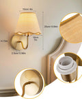 Battery Operated Wall Sconce Set Of Two With Gold Rattan Shade And Rechargeable RGB Bulbs For Wireless Bedroom Lighting showing dimensions and design features.