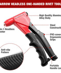 Arrow Headless Pop Rivet Gun One Handed Automatic Size Adjustment For 1 8 5 32 3 16 Inch Rivets ergonomic design with PVC grips