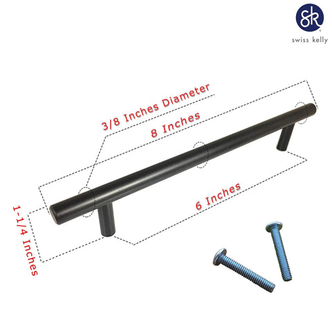 Sleek Matte Black Cabinet Handles And Drawer Pulls In A Nifty Ten Pack, featuring 8 inches long and 6 inches center spacing with screws.
