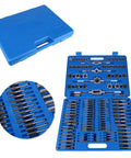 Top Notch 110 Piece M2 Metric Carbon Steel Thread Tap And Die Set For Metalworkers, Perfect For Cutting Female And Male Threads On Nuts Bolts Hardware Projects. Blue case with tap and die tools