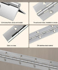 Detailed view of 12 Inch Stainless Steel Piano Hinge 3 Pack Continuous Hinges with holes for boats, cabinets, storage boxes, doors and windows.