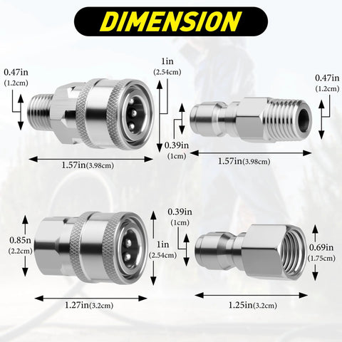 Qoroos stainless steel quick-connect pressure washer fittings, 4-piece NPT 1/4 inch male and female adapter kit