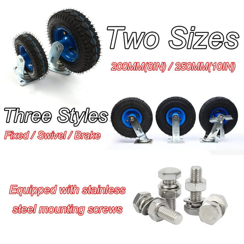 Premium Heavy Duty Fixed Caster Wheels With Thick Rubber Tires Eight Inch And Ten Inch Industrial Rollers displayed with different styles.