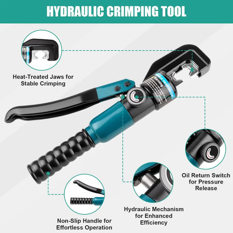 6 Ton Hydraulic Crimping Tool With 9 Die Pairs For 12 AWG To Two Zero Battery Cable Lugs And Wire Rope Crimper Heavy Duty Electrical Crimping For Welding Cables And Battery Cabling Pro Grade