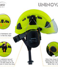 3 In 1 Arborist Helmet With Visor And Earmuffs, ANSI approved pro grade safety hard hat with clear visor and earmuffs, back view