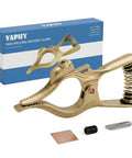 300 Amp T Style Brass Welding Ground Clamp For Rock Solid Grounding And Large Cable Connections 7 Inch Long With One And Three Quarter Inch Jaw Opening Durable Brass Construction Golden Finish