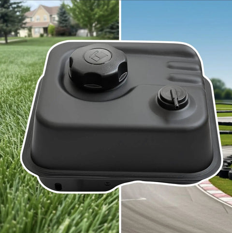 Gas Fuel Tank Kit For Predator 212cc 6.5HP Hemi 60363 Engines And GX Clones on grass and go-kart track background