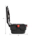 Heavy Duty Portable Parts Washer, 4 Gallons Per Minute Electric Shop Cleaner, side view with lid open and dimensions shown.