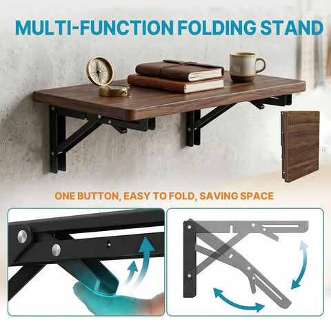 Two Pack 16 Inch Folding Shelf Brackets Heavy Duty Beefy Collapsible Shelving Brackets With Screws Wall Mounted