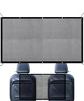 Heavy Duty Mesh Pet Gate For Tesla Cybertruck, durable black mesh safety partition installed between front seats.