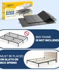 Built Different Queen Size Bunkie Board Rock Solid Eight Millimeter Wooden Mattress Foundation on slats and box spring.